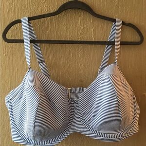 Lands' End Blue White Underwire Bikini Top Swimsuit Size 44D 517062